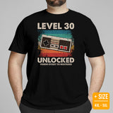 Video Game T-Shirt - Christmas & 30th Birthday Gaming Gift Ideas For His & Her, A Typical Gamer & Game Lover - Level 30 Unlocked Shirt - Black, Plus Size