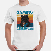 Video Game T-Shirt - Christmas Gaming Gift For His & Her, Typical Gamer & Coffee Lover - Gaming & Coffee Because Murder Is Wrong Shirt - White, Men