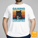 Video Game T-Shirt - Christmas Gaming Gift For His & Her, Typical Gamer & Coffee Lover - Gaming & Coffee Because Murder Is Wrong Shirt - White, Plus Size