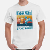 Video Game T-Shirt - Gaming Gift Ideas For Him, A Typical Gamer & Beer Lovers - All I Care About Is Game & Maybe 3 People & Beer Shirt - White, Men