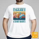 Video Game T-Shirt - Gaming Gift Ideas For Him, A Typical Gamer & Beer Lovers - All I Care About Is Game & Maybe 3 People & Beer Shirt - White, Plus Size