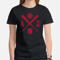 Vintage Arizona Baseball Emblem Fanatic T-Shirt: Ideal Gifts for Him & Her, Baseball Lovers & Enthusiasts - Retro Style Game Day Shirt - Black, Women