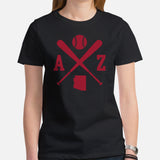 Vintage Arizona Baseball Emblem Fanatic T-Shirt: Ideal Gifts for Him & Her, Baseball Lovers & Enthusiasts - Retro Style Game Day Shirt - Black, Women