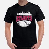 Vintage Atlanta Skyline Baseball Fanatic Shirt: Gift Ideas for Him & Her, Baseball Lovers & Enthusiasts - Retro Style Game Day Tee - Black, Men