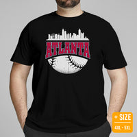 Vintage Atlanta Skyline Baseball Fanatic Shirt: Gift Ideas for Him & Her, Baseball Lovers & Enthusiasts - Retro Style Game Day Tee - Black, Plus Size