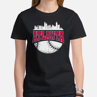 Vintage Atlanta Skyline Baseball Fanatic Shirt: Gift Ideas for Him & Her, Baseball Lovers & Enthusiasts - Retro Style Game Day Tee - Black, Women