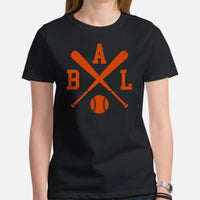Vintage Baltimore Baseball Emblem Fanatic T-Shirt: Ideal Gifts for Him & Her, Baseball Lovers & Enthusiasts - Retro Game Day Shirt - Black, Women