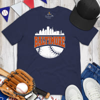 Vintage Baltimore Skyline Baseball Fanatic Shirt: Gift Ideas for Him & Her, Baseball Lovers & Enthusiasts - Retro Game Day Tee - Navy