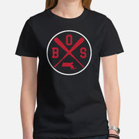 Vintage Boston Baseball Emblem Fanatic T-Shirt: Gift Ideas for Him & Her, Baseball Enthusiasts & Lovers - Retro Style Game Day Tee - Black, Women