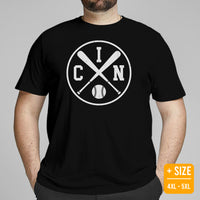 Vintage Cincinnati Baseball Emblem Fanatic T-Shirt: Gift Ideas for Him & Her, Baseball Enthusiasts & Lovers - Retro Style Game Day Tee - Black, Plus Size