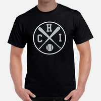 Vintage Chicago Baseball Emblem Fanatic T-Shirt: Gift Ideas for Him & Her, Baseball Enthusiasts & Lovers - Retro Style Game Day Tee - Black, Men