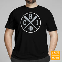 Vintage Chicago Baseball Emblem Fanatic T-Shirt: Gift Ideas for Him & Her, Baseball Enthusiasts & Lovers - Retro Style Game Day Tee - Black, Plus Size