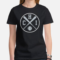 Vintage Chicago Baseball Emblem Fanatic T-Shirt: Gift Ideas for Him & Her, Baseball Enthusiasts & Lovers - Retro Style Game Day Tee - Black, Women