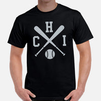 Vintage Chicago Baseball Emblem Fanatic T-Shirt: Ideal Gifts for Him & Her, Baseball Lovers & Enthusiasts - Retro Style Game Day Shirt -  Black, Men