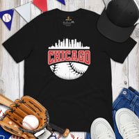 Vintage Chicago Skyline Baseball Fanatic Shirt: Gift Ideas for Him & Her, Baseball Lovers & Enthusiasts - Retro Style Game Day Tee - Black