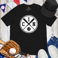 Vintage Cincinnati Baseball Emblem Fanatic T-Shirt: Gift Ideas for Him & Her, Baseball Lovers & Enthusiasts - Retro Style Game Day Tee - Black