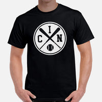 Vintage Cincinnati Baseball Emblem Fanatic T-Shirt: Gift Ideas for Him & Her, Baseball Lovers & Enthusiasts - Retro Style Game Day Tee - Black, Men