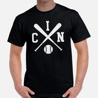 Vintage Cincinnati Baseball Emblem Fanatic T-Shirt: Ideal Gifts for Him & Her, Baseball Lovers & Enthusiasts - Retro Style Game Day Tee -  Black, Men