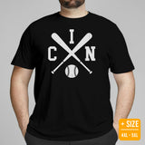 Vintage Cincinnati Baseball Emblem Fanatic T-Shirt: Ideal Gifts for Him & Her, Baseball Lovers & Enthusiasts - Retro Style Game Day Tee -  Black, Plus Size