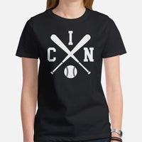 Vintage Cincinnati Baseball Emblem Fanatic T-Shirt: Ideal Gifts for Him & Her, Baseball Lovers & Enthusiasts - Retro Style Game Day Tee -  Black, Women