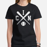 Vintage Cincinnati Baseball Emblem Fanatic T-Shirt: Ideal Gifts for Him & Her, Baseball Lovers & Enthusiasts - Retro Style Game Day Tee -  Black, Women