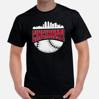 Vintage Cincinnati Skyline Baseball Fanatic Shirt: Gift Ideas for Him & Her, Baseball Lovers & Enthusiasts - Retro Style Game Day Shirt - Black, Men