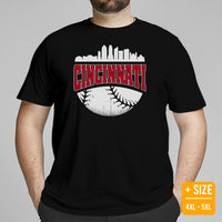 Vintage Cincinnati Skyline Baseball Fanatic Shirt: Gift Ideas for Him & Her, Baseball Lovers & Enthusiasts - Retro Style Game Day Shirt - Black, Plus Size