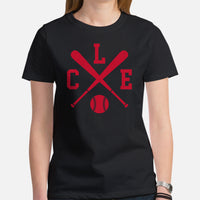 Vintage Cleveland Baseball Emblem Fanatic T-Shirt: Ideal Gifts for Him & Her, Baseball Lovers & Enthusiasts - Retro Style Game Day Tee - Black, Women