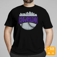 Vintage Colorado Skyline Baseball Fanatic Shirt: Gift Ideas for Him & Her, Baseball Lovers & Enthusiasts - Retro Style Game Day Shirt - Black, Plus Size