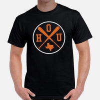 Vintage Houston Baseball Emblem Fanatic T-Shirt: Gift Ideas for Him & Her, Baseball Enthusiasts & Lovers - Retro Style Game Day Tee - Black, Men