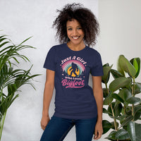 Camping & Hiking Shirt - Presents, Gift Ideas for Happy Campers & Hikers - Bigfoot Sasquatch Tee Shirt - A Girl Who Loves Bigfoot T-Shirt - Navy