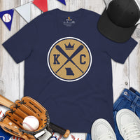Vintage Kansas City Baseball Emblem Fanatic T-Shirt: Gift Ideas for Him & Her, Baseball Lovers & Enthusiasts - Retro Style Game Day Tee - Navy