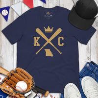 Vintage Kansas City Baseball Emblem Fanatic T-Shirt: Ideal Gifts for Him & Her, Baseball Lovers & Enthusiasts - Retro Game Day Tee - Navy