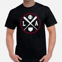 Vintage Los Angeles Baseball Emblem Fanatic T-Shirt: Gift Ideas for Him & Her, Baseball Enthusiasts & Lovers - Retro Style Game Day Tee - Black, Men