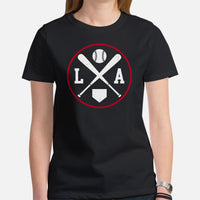 Vintage Los Angeles Baseball Emblem Fanatic T-Shirt: Gift Ideas for Him & Her, Baseball Enthusiasts & Lovers - Retro Style Game Day Tee - Black, Women