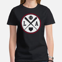 Vintage Los Angeles Baseball Emblem Fanatic T-Shirt: Gift Ideas for Him & Her, Baseball Lovers & Enthusiasts - Retro Style Game Day Tee - Black, Women