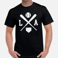 Vintage Los Angeles Baseball Emblem Fanatic T-Shirt: Ideal Gifts for Him & Her, Baseball Lovers & Enthusiasts - Game Day Tee - Black, Men