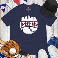 Vintage Los Angeles Skyline Baseball Fanatic Shirt: Gift Ideas for Him & Her, Baseball Lovers & Enthusiasts - Retro Style Game Day Tee - Navy