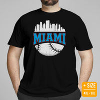 Vintage Miami Skyline Baseball Fanatic Shirt: Gift Ideas for Him & Her, Baseball Lovers & Enthusiasts - Retro Style Game Day Shirt - Black, Plus Size