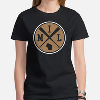 Vintage Milwaukee Baseball Emblem Fanatic T-Shirt: Gift Ideas for Him & Her, Baseball Lovers & Enthusiasts - Retro Style Game Day Shirt - Black, Women
