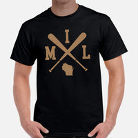 Vintage Milwaukee Baseball Emblem Fanatic T-Shirt: Ideal Gifts for Him & Her, Baseball Lovers & Enthusiasts - Retro Style Game Day Tee - Black, Men