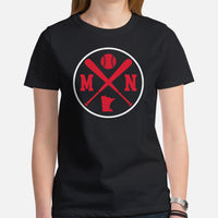 Vintage Minnesota Baseball Emblem Fanatic T-Shirt: Gift Ideas for Him & Her, Baseball Enthusiasts & Lovers - Retro Style Game Day Tee - Black, Women