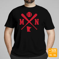 Vintage Minnesota Baseball Emblem Fanatic T-Shirt: Ideal Gifts for Him & Her, Baseball Lovers & Enthusiasts - Retro Game Day Shirt - Black, Plus Size