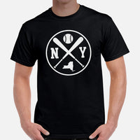 Vintage New York Baseball Emblem Fanatic T-Shirt: Gift Ideas for Him & Her, Baseball Enthusiasts & Lovers - Retro Style Game Day Tee - Black, Men