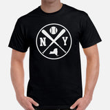 Vintage New York Baseball Emblem Fanatic T-Shirt: Gift Ideas for Him & Her, Baseball Enthusiasts & Lovers - Retro Style Game Day Tee - Black, Men
