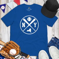 Vintage New York Baseball Emblem Fanatic T-Shirt: Gift Ideas for Him & Her, Baseball Enthusiasts & Lovers - Retro Style Game Day Tee - True Royal