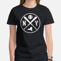 Vintage New York Baseball Emblem Fanatic T-Shirt: Gift Ideas for Him & Her, Baseball Enthusiasts & Lovers - Retro Style Game Day Tee - Black, Women