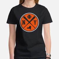 Vintage New York Baseball Emblem Fanatic T-Shirt: Gift Ideas for Him & Her, Baseball Lovers & Enthusiasts - Retro Game Day Shirt - Black, Women