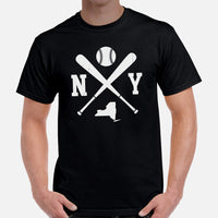 Vintage New York Baseball Emblem Fanatic T-Shirt: Ideal Gifts for Him & Her, Baseball Lovers & Enthusiasts - Retro Style Game Day Shirt - Black, Men