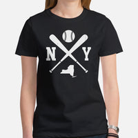 Vintage New York Baseball Emblem Fanatic T-Shirt: Ideal Gifts for Him & Her, Baseball Lovers & Enthusiasts - Retro Style Game Day Shirt - Black, Women